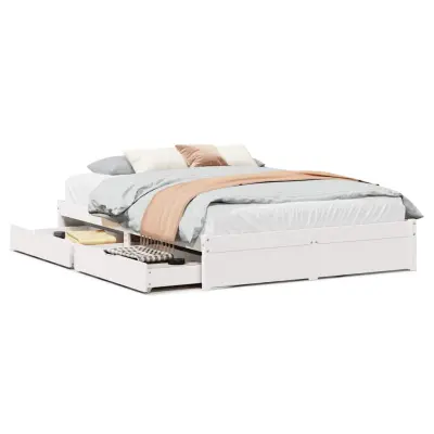 vidaXL Posteljni okvir brez vzmetnice bel 150x200 cm trdna borovina