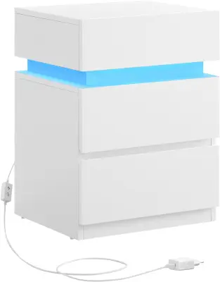 Nočna omarica z nastavljivim večbarvnim LED trakom, 3 predali, stranska mizica v modernem stilu, 35 x 40 x 55 cm, bela LET630T10