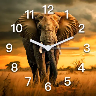 Stenska ura tihi slon afrika sončni zahod za otroke 30x30 cm