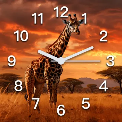 Stenska ura žirafa savana Afrika za otroško sobo 30x30 cm