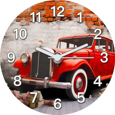Stenska ura retro avto vintage loft za dnevno sobo 30x30 cm
