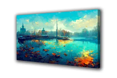 Slika na platnu vintage čoln za jezero i 140x90 cm