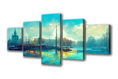 Slika na platnu vintage čoln za jezero i 250x110 cm