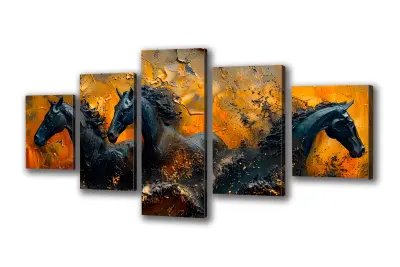 Slika na platnu black horses art gold h 150x80 cm