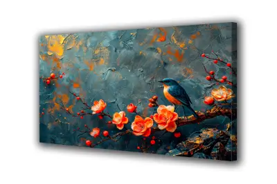 Slika na platnu ptičje cvetje kos f 140x90 cm