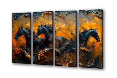 Slika na platnu črni konji art gold h 201x110 cm