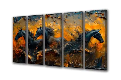 Slika na platnu črni konji art gold h 200x140 cm