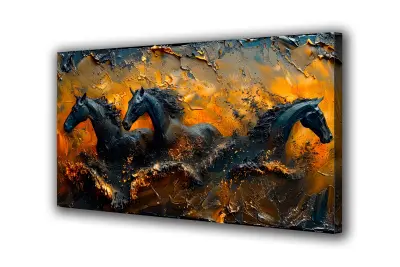Slika na platnu črni konji art gold h 100x70 cm