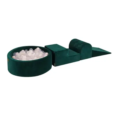 MeowBaby® Foam Playground 3-delni komplet za igranje bazena s penasto žogo, 200 žog, žametno temno zelena: bela/prozorna
