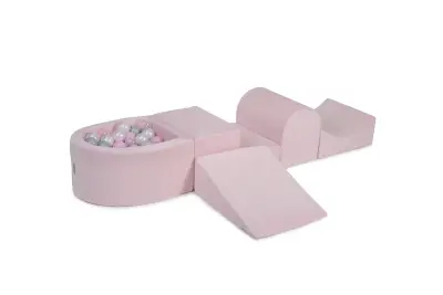 4-delni penasti igralni komplet MeowBaby Foam Playground z majhnim bazenom z žogicami, 100 žogic, žamet, svetlo roza: pastelno roza/prozoren/biserno/s