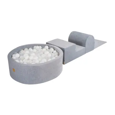 MeowBaby® Foam Playground 3-delni komplet za igranje bazena s penasto žogo, 200 žog, žametno svetlo siva: bela/prozorna
