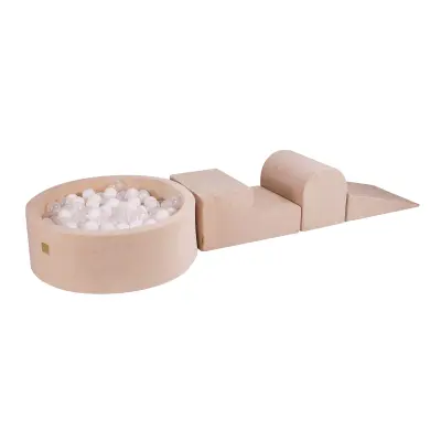MeowBaby® Foam Playground 3-delni komplet za igranje bazena s penasto žogo, 200 žog Velvet Ecru: bela/prozorna