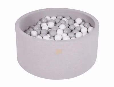 MeowBaby® Bazen z žogicami, 90x40 cm s 300 žogicami, bombaž, svetlo siva: bela/siva