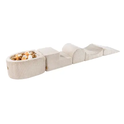 4-delni penasti igralni komplet MeowBaby® Foam Playground z okroglim bazenom, 100 žogami, estetski, Velvet, bež: bež/zlata/biserno bela