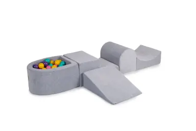 4-delni penasti igralni komplet MeowBaby Foam Playground z majhnim bazenom z žogicami, 100 žogic, žamet, svetlo siva: vijolična/svetlo roza/rumena/tur