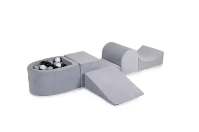 4-delni penasti igralni komplet MeowBaby® Foam Playground z majhnim bazenom z žogicami, 100 žogic, žamet, svetlo siva: črna/siva/bela