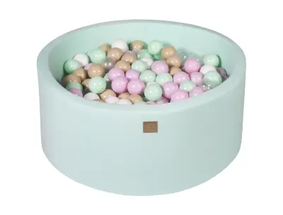 MeowBaby® Bazen z žogicami, 90x40 cm s 300 žogicami, bombaž, mint: pastelno roza/prozoren/bež/bel/mint
