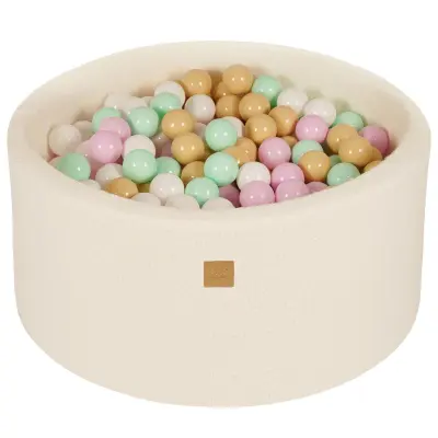 MeowBaby® Bazen z žogicami, 90x40 cm s 300 žogicami, Boucle, bela: pastelno roza/mint/bela/bež