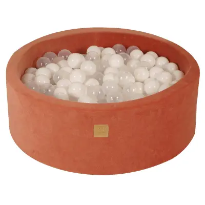 MeowBaby® Bazen z žogicami, 90x30 cm z 200 žogicami, žamet, marsala rdeča: prozorna/bela