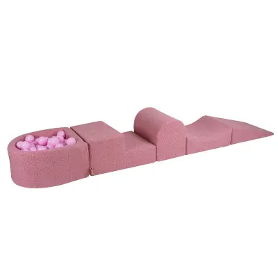 4-delni penasti igralni komplet MeowBaby® Foam Playground z bazenom z žogami, 100 žog, boucle, roza: pastelno roza