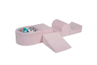 4-delni penasti igralni komplet MeowBaby® Foam Playground z majhnim bazenom žog, 100 žog, žamet, svetlo roza: siva/bela/turkizna
