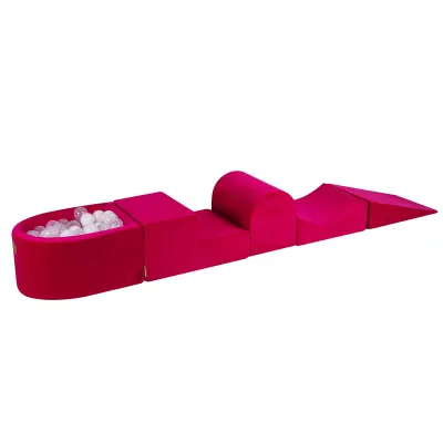 MeowBaby® Foam Playground 4-delni komplet za igranje bazena s penasto žogo, 100 žog, žamet, škrlatna: bela/prozorna