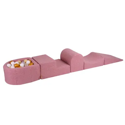 MeowBaby® Foam Playground 4-delni komplet za igranje bazena s penasto žogo, 100 žog, boucle, roza: zlata/bež/bela/prozorna