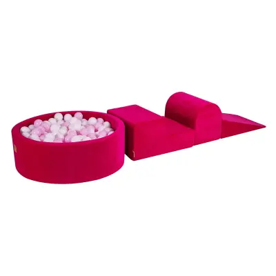 MeowBaby® Foam Playground 3-delni komplet za igranje bazena s penasto žogo, 200 žog, žamet, škrlatna: bela/pastelno roza
