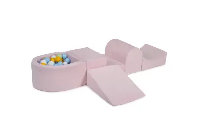 4-delni penasti igralni komplet MeowBaby® Foam Playground z majhnim bazenom žog, 100 žog, žamet, svetlo roza: svetlo zelena/modra/bela/rumena