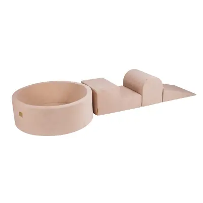 MeowBaby® Foam Playground 3-delni penasti igralni set z bazenom brez žog, žamet, ekru