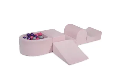 4-delni penasti igralni komplet MeowBaby® Foam Playground z majhnim bazenom žog, 100 žog, žamet, svetlo roza: vijolična/svetlo roza/siva/prozorna