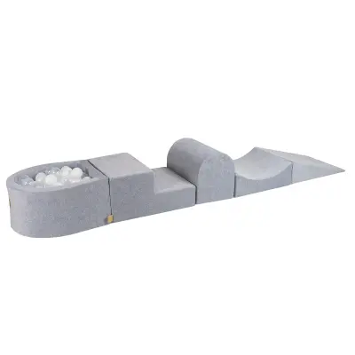 MeowBaby® Foam Playground 4-delni komplet za igranje bazena s penasto žogo, 100 žog, žametno svetlo siva: bela/prozorna