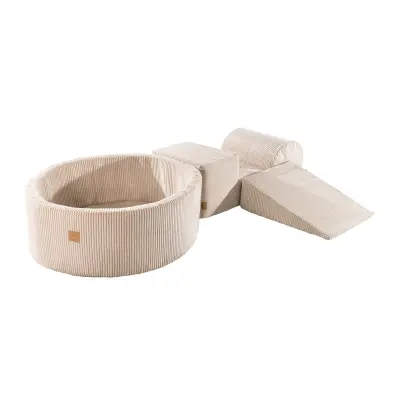 MeowBaby® Foam Playground 3-delni penasti igralni komplet z okroglim bazenom, brez žog, estetski, velvet, bež