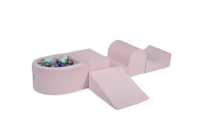 4-delni penasti igralni komplet MeowBaby Foam Playground z majhnim bazenom z žogicami, 100 žogic, žamet, svetlo roza: vijolična/zeliščna/meta/prozorna