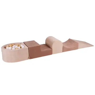 MeowBaby® Foam Playground 4-delni komplet za igranje bazena s penasto žogo, 100 žog, žamet, ekru-bež: bež/bela