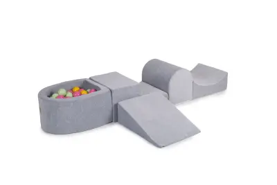 4-delni penasti igralni komplet MeowBaby Foam Playground z majhnim bazenom z žogicami, 100 žogic, žamet, svetlo siva: svetlo zelena/rumena/bela/svetlo