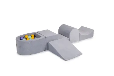 4-delni penasti igralni komplet MeowBaby® Foam Playground z majhnim bazenom z žogicami, 100 žogic, žamet, svetlo siva: Heather/Yellow/Mint/Silver