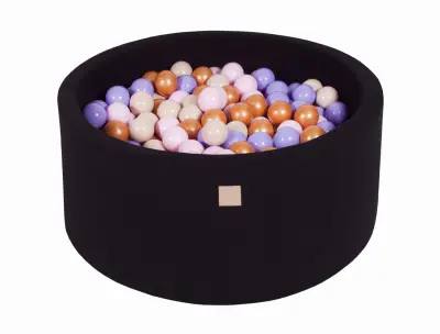 MeowBaby® Bazen z žogicami, 90x40 cm s 300 žogicami, bombaž, črna: zlata/bež/pastelno roza/intenzivna