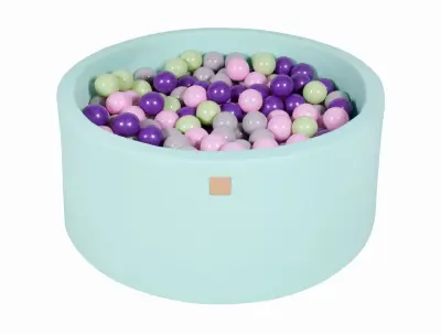 MeowBaby® Bazen z žogicami, 90x40 cm s 300 žogicami, bombaž, mint: pastelno roza/siva/vijolična/svetlo zelena