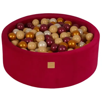 MeowBaby® Bazen z žogicami, 90x30 cm z 200 žogicami, žamet, magenta: bordo biserna/zlata/bela biserna/bež