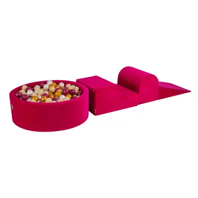MeowBaby® Foam Playground 3-delni komplet za igranje bazena s penasto žogo, 200 žog, žamet, škrlatna: bordo biserna/zlata/bela biserna/bež