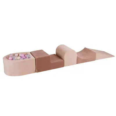 Penasto igrišče MeowBaby® 4-delni penasti set z bazenom brez žog, žamet, ekru-bež