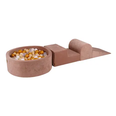 MeowBaby® Foam Playground 3-delni komplet za igranje bazena s penasto žogo, 200 žogic Velvet Beige: zlata/bež/bela/prozorna
