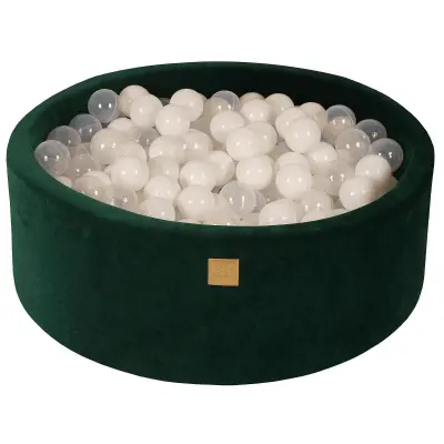 MeowBaby® Bazen z žogicami, 90x30 cm z 200 žogicami, žamet, temno zelen: prozorno/bel