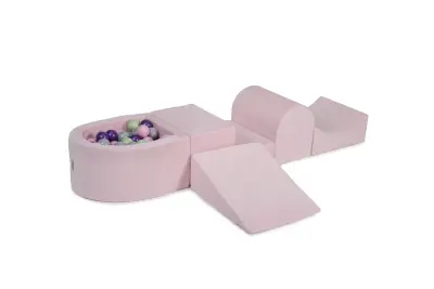 4-delni penasti igralni komplet MeowBaby Foam Playground z majhnim bazenom žog, 100 žog, žamet, svetlo roza: svetlo zelena/vijolična/siva/pastelno roz