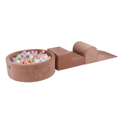 MeowBaby® Foam Playground 3-delni komplet za igranje bazena s penasto žogo, 200 žogic Velvet Beige: pastelno roza/mint/bela/bež