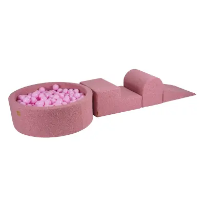 3-delni penasti igralni komplet MeowBaby® Foam Playground z bazenom z žogami, 200 žog, boucle, roza: pastelno roza