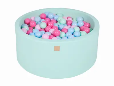 MeowBaby® Bazen z žogicami, 90x40 cm s 300 žogicami, bombaž, mint: mint/modra/svetlo roza/pastelno roza