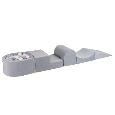 MeowBaby® Foam Playground 4-delni komplet za igranje bazena s penasto žogo, 100 žogic Velvet Light Grey: bela/siva/pastelno roza