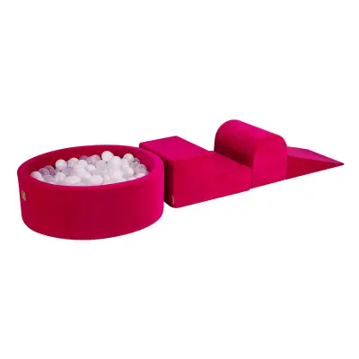 MeowBaby® Foam Playground 3-delni komplet za igranje bazena s penasto žogo, 200 žog, žamet, škrlatna: bela/prozorna